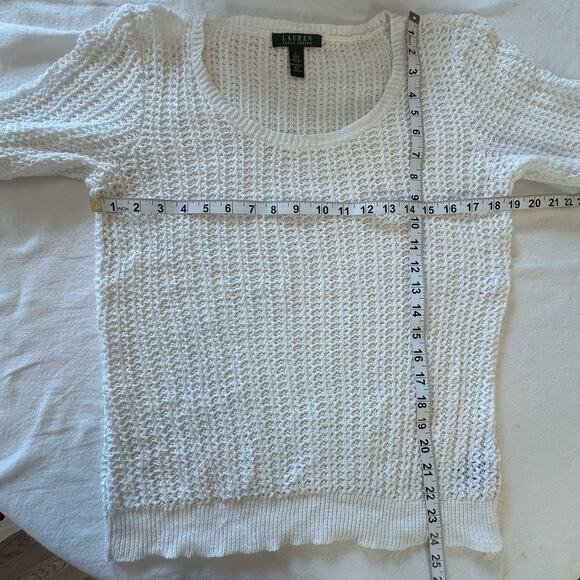 Lauren Ralph Lauren Sweater Women's sz L White Open Knit Linen Cotton Blend - Picture 3 of 7